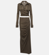 Bottega Veneta Embellished Cutout Ruched Stretch-jersey Maxi Dress In Green