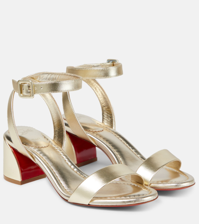 Christian Louboutin Miss Sabina Metallic Red Sole Ankle-strap Sandals In Platine