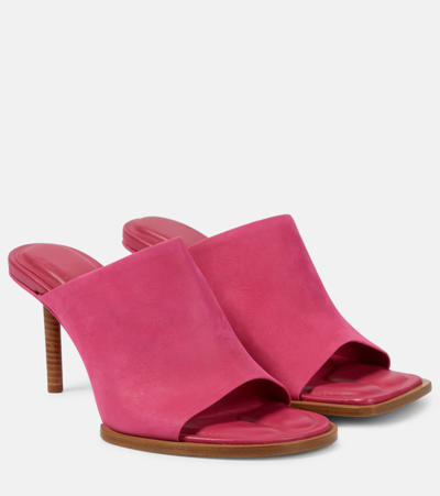 Jacquemus Les Mules Rond Carré Asymmetrical Suede Mules In Pink