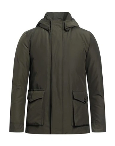 Woolrich Man Jacket Military Green Size Xs Cotton, Polyamide In Green