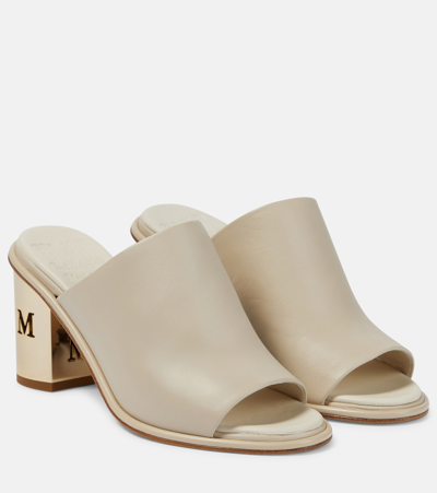 Max Mara Damier Leather Mules In Beige