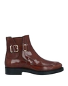Tod's Woman Ankle Boots Brown Size 7 Soft Leather, Textile Fibers In Brown