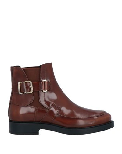 Tod's Woman Ankle Boots Brown Size 7 Soft Leather, Textile Fibers