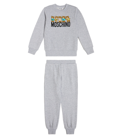 Moschino Kids' Cotton Jersey Sweatshirt And Sweatpants Set In Grey