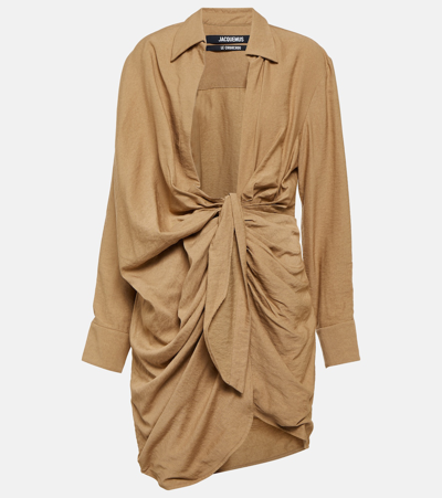 Jacquemus La Robe Bahia Gathered Minidress In Beige