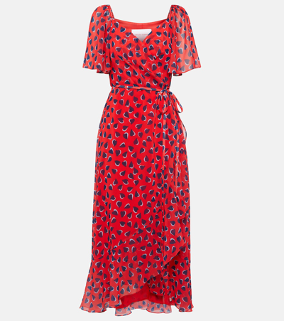 CAROLINA HERRERA PRINTED GEORGETTE WRAP MIDI DRESS