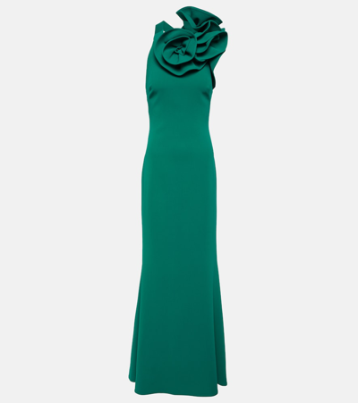 Elie Saab Ruffle-neck Cady Long Dress In Green
