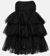 Rotate Birger Christensen Rotate Mini Black Flounced Dress With All-over Rhinestones Embellishment In Mesh Woman In Black