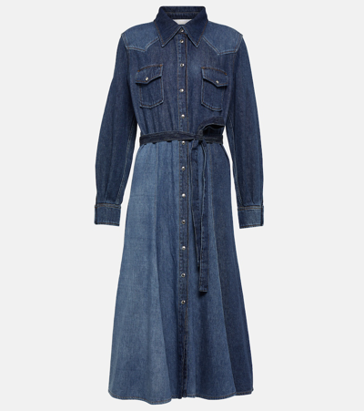 Chloé Recycled Cotton Denim Shirtdress With Self-tie Belt In Blue