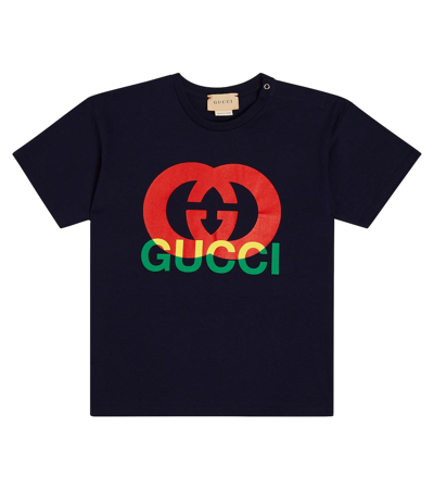 Gucci Babies' Interlocking G棉质t恤 In Blue