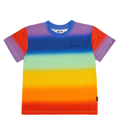 Molo Kids' Rainbow Print Organic Cotton T-shirt In Multicolor