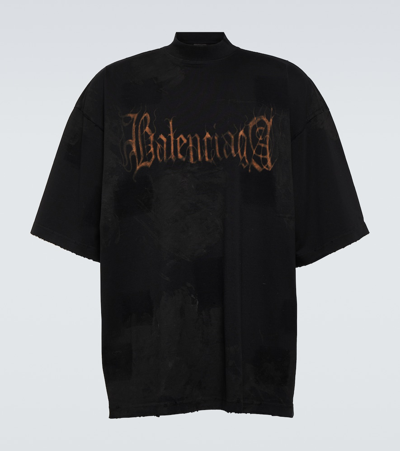 Balenciaga Large Fit Cotton Jersey T-shirt In Black