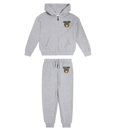 Moschino Kids' Cotton Jersey Hoodie And Sweatpants Set In Grey