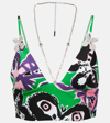 Area Crystal-embellished Printed Jersey Bustier Top In Green