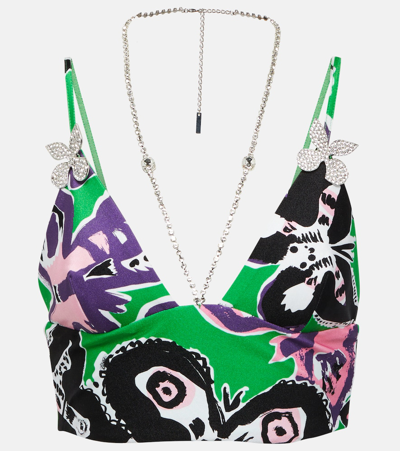 Area Butterfly Printed Crop Top In Green