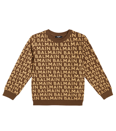 Balmain Kids' Logo-print Cotton Sweatshirt In Brown
