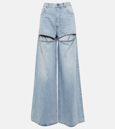 Area Crystal-embellished Cutout High-rise Wide-leg Jeans In Light Blue