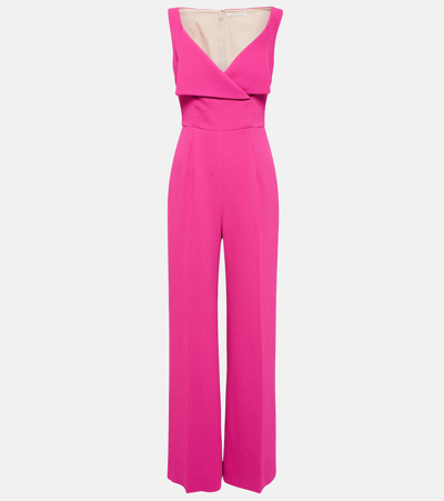 Emilia Wickstead Antica Folded-neckline Crepe Jumpsuit In Hot Pink Neon