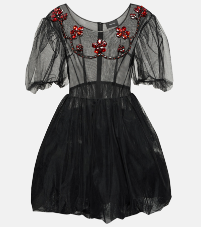 Simone Rocha Embellished Tulle Minidress In Black