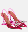 Amina Muaddi Rosie Crystal-embellished Bow-detailed Pvc Slingback Pumps In Pink