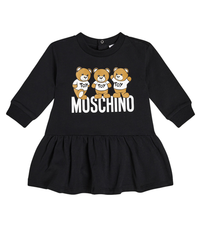 Moschino Baby Teddy Bear Cotton Sweatshirt Dress In Black