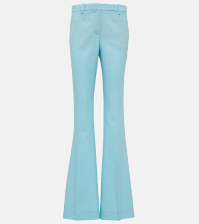 Versace Allover Flared Wool Pants In Blue