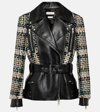 Alexander Mcqueen Belted Leather Moto Jacket With Tweed Detail In Multicoloured