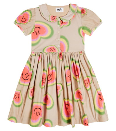 Molo Kids' Bedrucktes Kleid Cady Aus Popeline In Beige