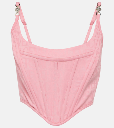 Versace Corseted Wool Bustier Top In Pink