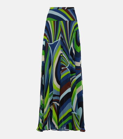 Pucci Iride-print Silk Maxi Skirt In Green