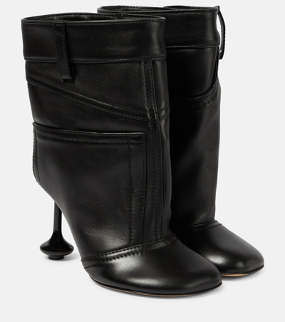 Loewe Toy Petal-toe Leather Ankle Boots In Black