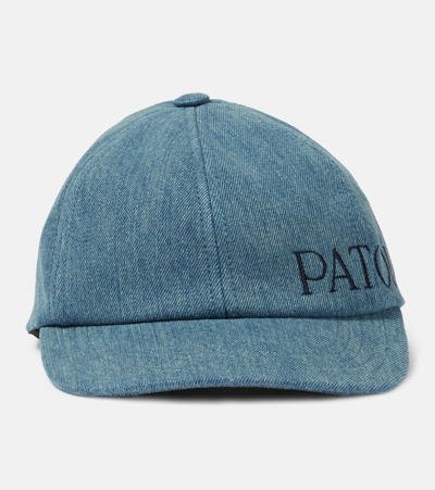 Patou Logo Denim Baseball Cap In Blue