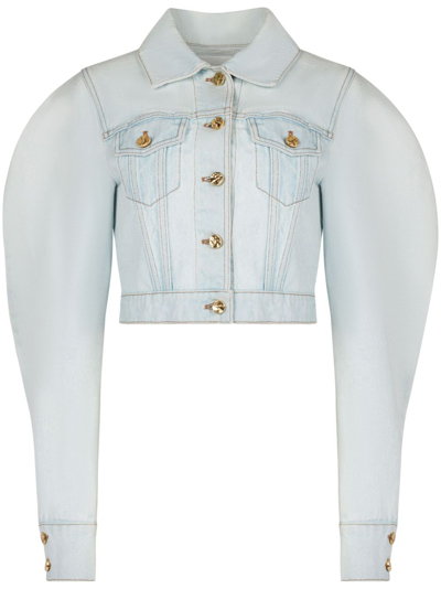 Nina Ricci Denim Cocoon-sleeve Crop Jacket In U4487 Faded Blue