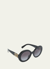 Miu Miu Mu 11ys Logo Round Acetate Sunglasses In Black/gray Gradient