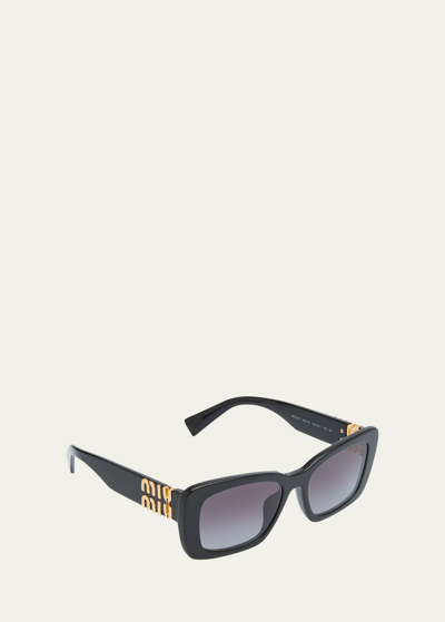 Miu Miu Mu 07ys Gradient Logo Acetate Rectangle Sunglasses In Black