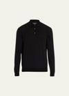Bergdorf Goodman Men's Superfine Merino Polo Sweater In Teal