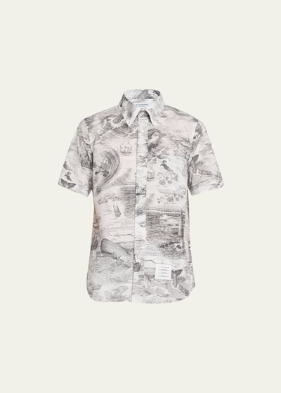 Thom Browne Nautical-print Short-sleeved Shirt In Blk/wht