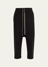 RICK OWENS MEN'S HEAVY TWILL CROPPED DRAWSTRING PANTS