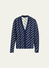 Balenciaga All-over Logo Button-up Cardigan In Navy/crm