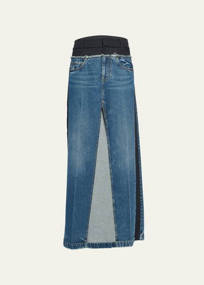 Stella Mccartney Twill And Denim Paneled Maxi Skirt In 4071 Blue Vitge D