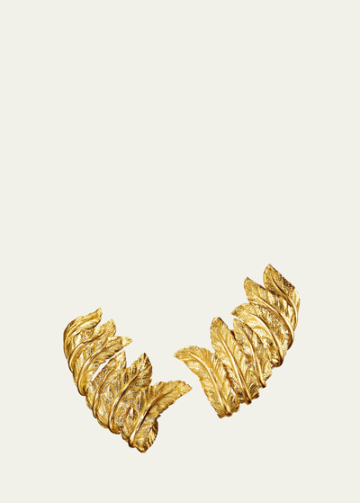 Verdura Yellow Gold Feather Ear Cuffs