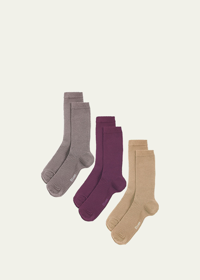 Stems Ribbed Cashmere-blend Crew Socks 3-pack In Heliotrope