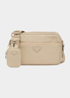 Prada Zip Nylon & Calf Leather Shoulder Bag In F0009 Bianco
