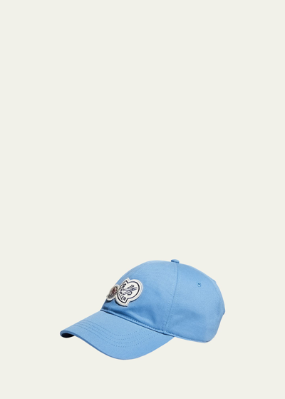 Moncler Men's Double Logo-patch Baseball Cap In Pastel Blue