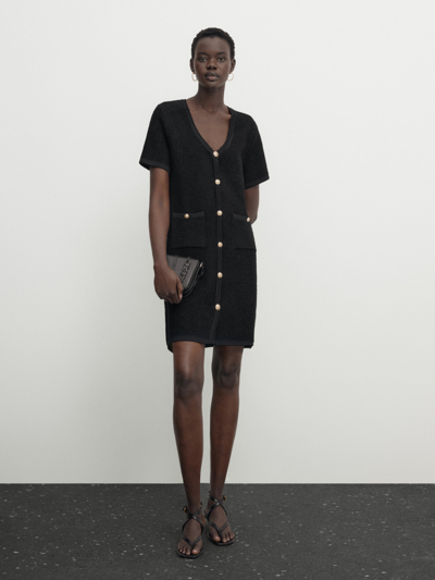 Massimo Dutti Short Knit Mini Boucl Dress With Buttons In Black | ModeSens