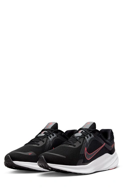 Nike Quest 5 Road Running Shoe In Black/ Red/ Smoke Grey