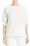 Max Studio Ruched Elbow Sleeve Waffle Knit Top In Ivory
