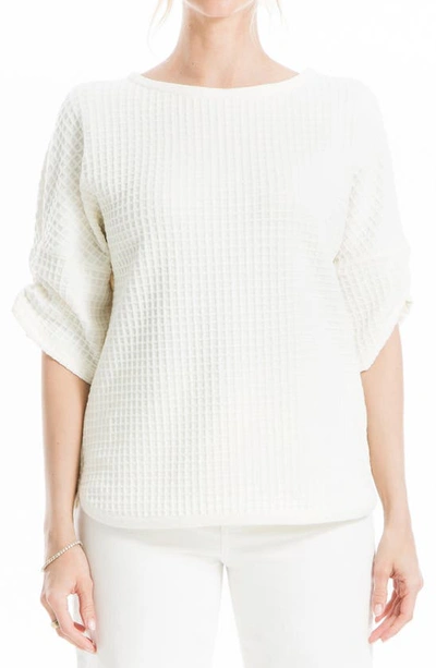 Max Studio Ruched Elbow Sleeve Waffle Knit Top In Ivory