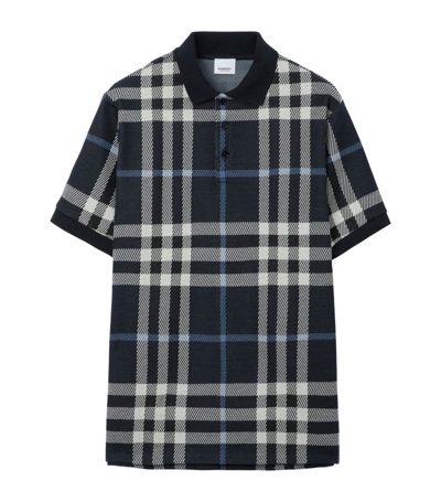 Burberry Check Cotton Jacquard Polo Shirt In Blue