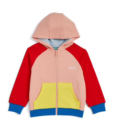 Kenzo Kids' Color Block Cotton Zip-up Hoodie In Multicolor